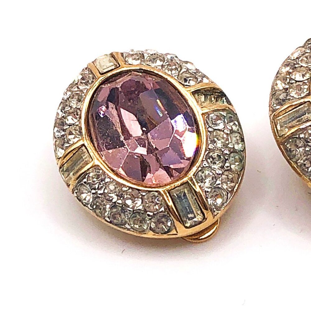 Givenchy Paris New York Pink Crystal Halo Clip-On Earrings Vintage - Picture 11 of 14